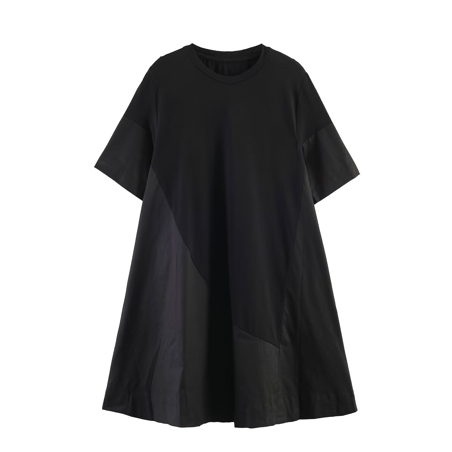 Splicing round neck short sleeved knitted cotton A-line loose dress