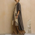 Loose Embroidered Long Robe Two-Piece Set for Women, Casual Wide-Leg Pants Outfit, Fashionable and Trendy