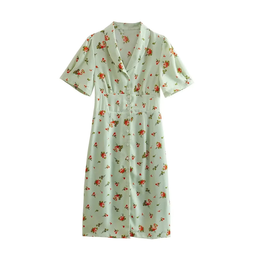 Elegant slim fit suit collar short sleeved dress