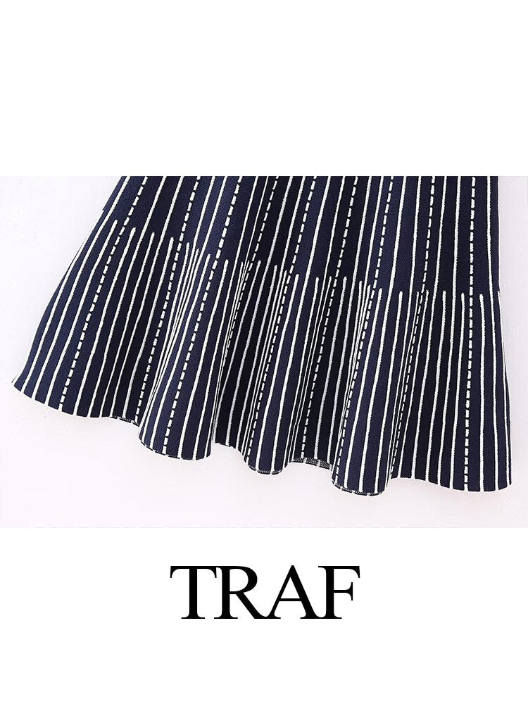 TRAF Woman 2023 New Fashion Stripe Dress Sleeveless Square Neck Ruffles Dresses For Women Sexy Evening Party Dresses