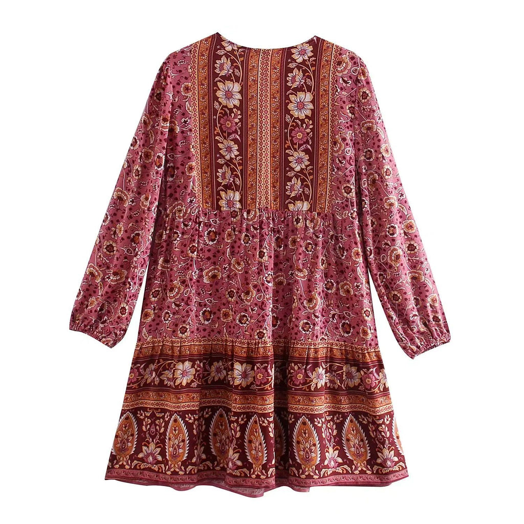 Cotton positioning long sleeved loose dress