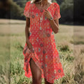 Summer Bohemian Style Large Round Neck Mid-Length Dress