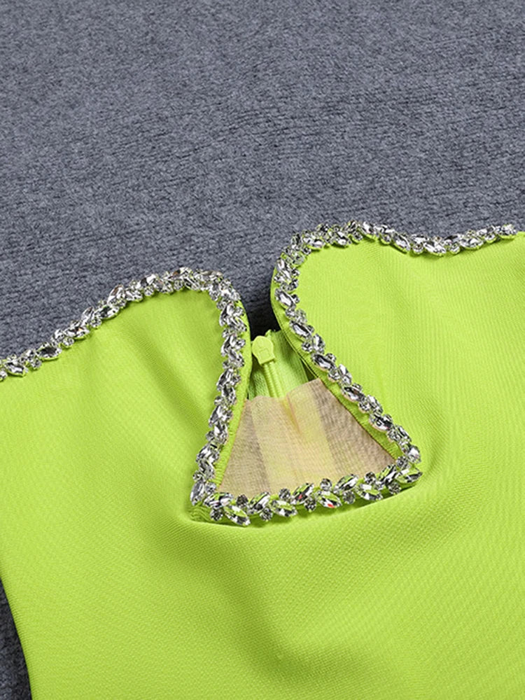 Solid Patchwork Diamonds Slimming Sexy Dresses For Women Strapless Long Sleeve High Waist Bodycon Dress Female 2023