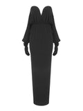 Solid Patchwork Glove Elegant Dresses For Women Strapless Half Sleeve High Waist Backless Sexy Dress Female Fashion