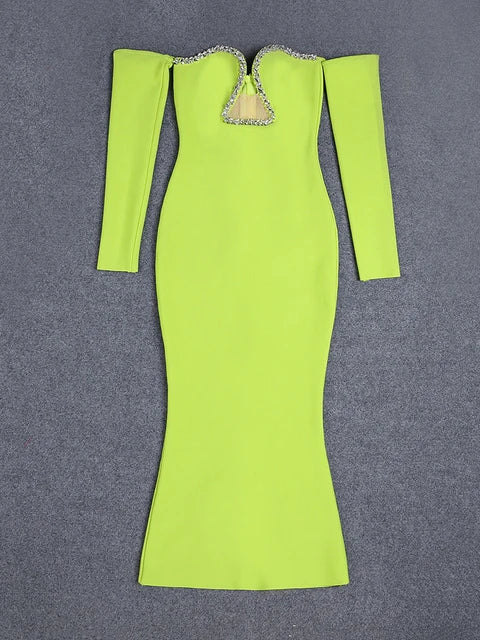 Solid Patchwork Diamonds Slimming Sexy Dresses For Women Strapless Long Sleeve High Waist Bodycon Dress Female 2023