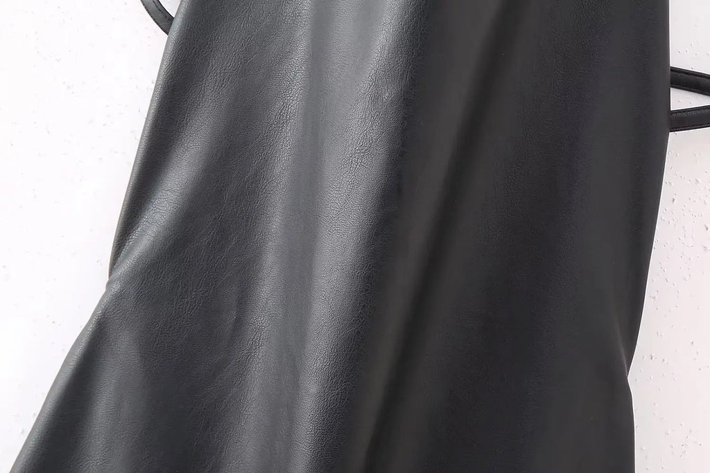 New Faux Leather  Mini Dresses for Women Slip Dress Woman Sexy Backless Dress Women Autumn Party Dresses Woman