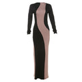 Colorblock Long Sleeve Dress Autumn Fashion Sexy Bodycon Long Dresses