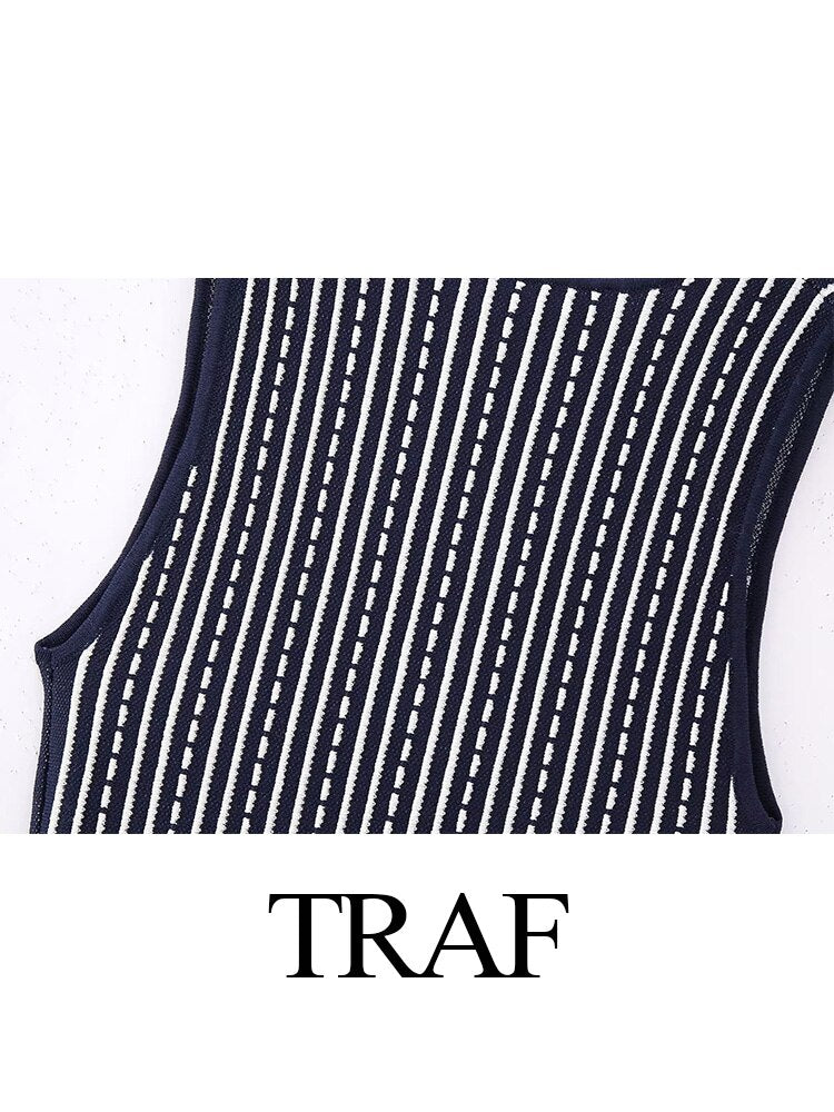 TRAF Woman 2023 New Fashion Stripe Dress Sleeveless Square Neck Ruffles Dresses For Women Sexy Evening Party Dresses