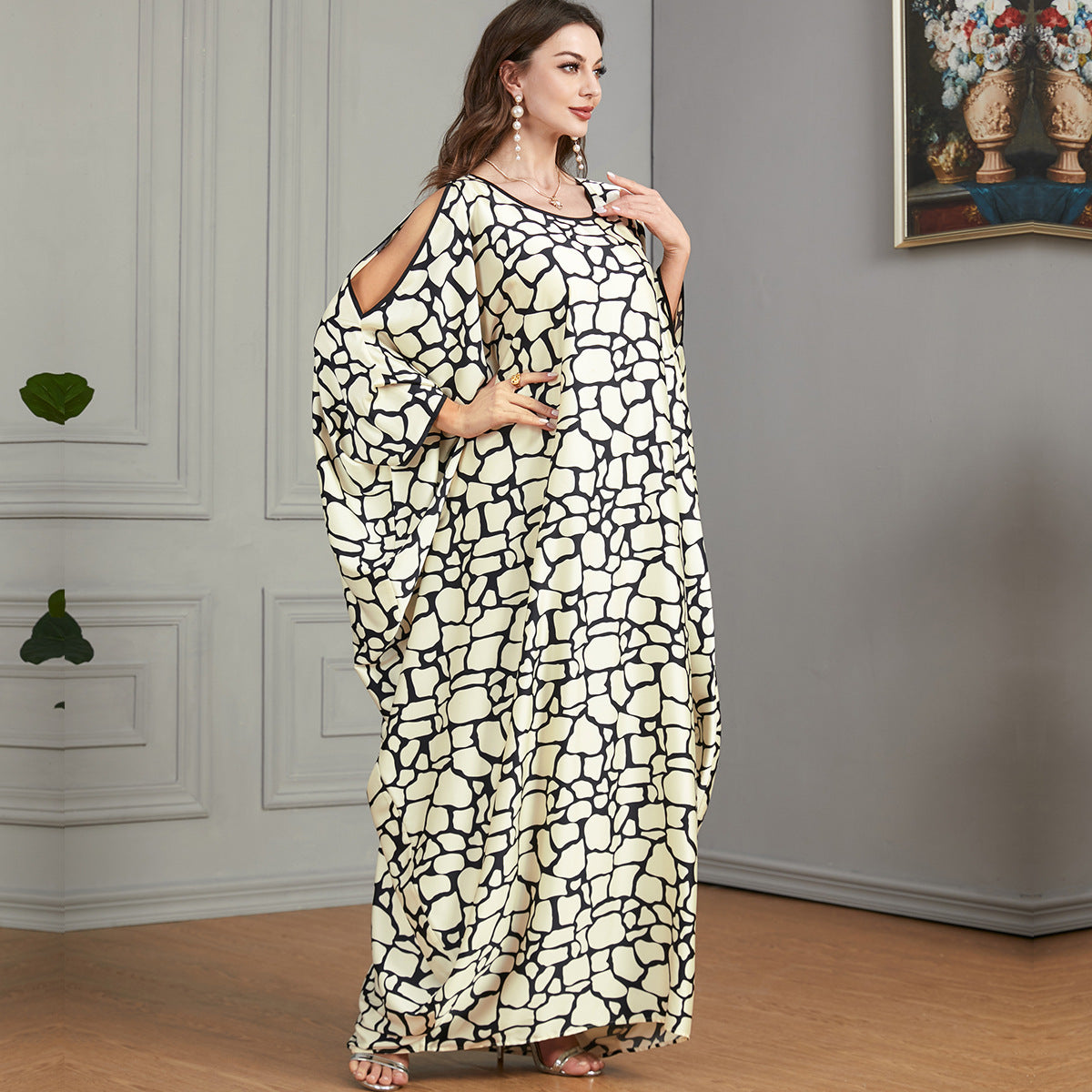 Casual Loose Oversized Bat Sleeve Long Dresses Sexy Hollow Out Off-Shoulder Modest Dress