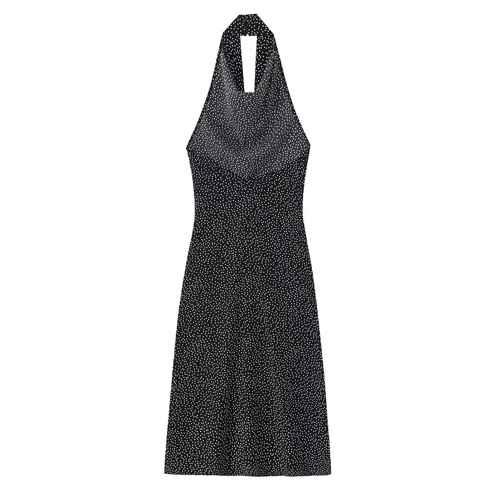 Thin polka dot halter neck dress