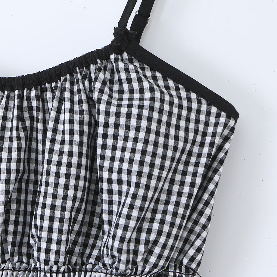Black and white checkered slim fitting and slimming camisole dress