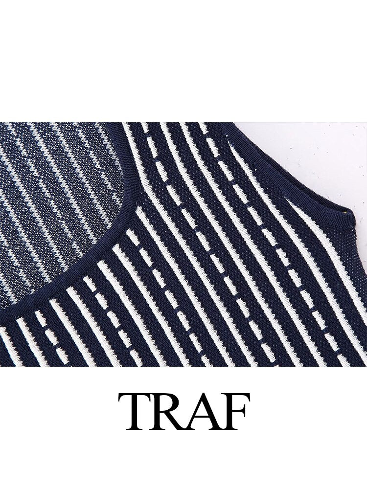 TRAF Woman 2023 New Fashion Stripe Dress Sleeveless Square Neck Ruffles Dresses For Women Sexy Evening Party Dresses