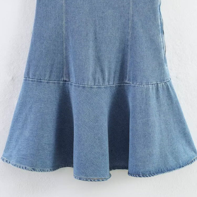 Spicy girl suspender denim mini dress