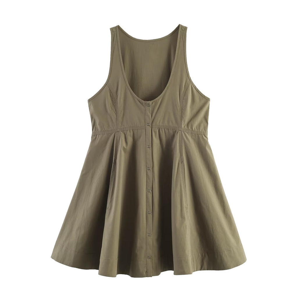 Minimalist style spicy girl U-neck sleeveless slim fit dress