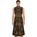 Halloween Black Long Robe Punk Gothic Sleeveless Stand Collar Dress Stage Costume Outerwear Long Vest Men's Punk Clothing