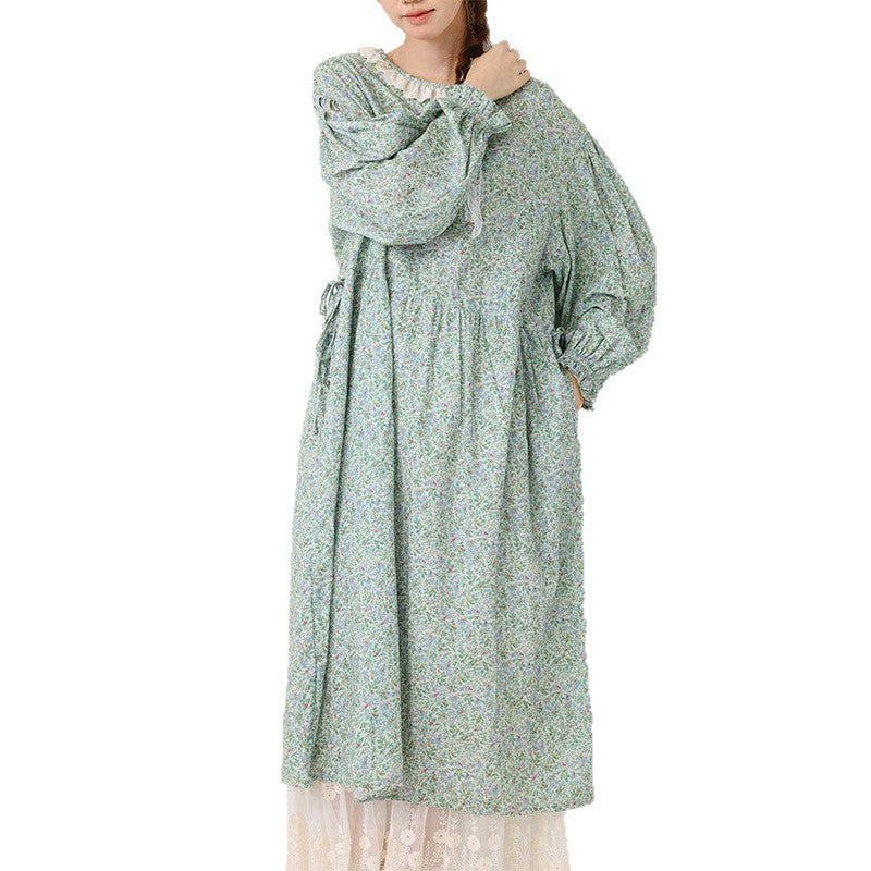 Floral drawstring long sleeved dress