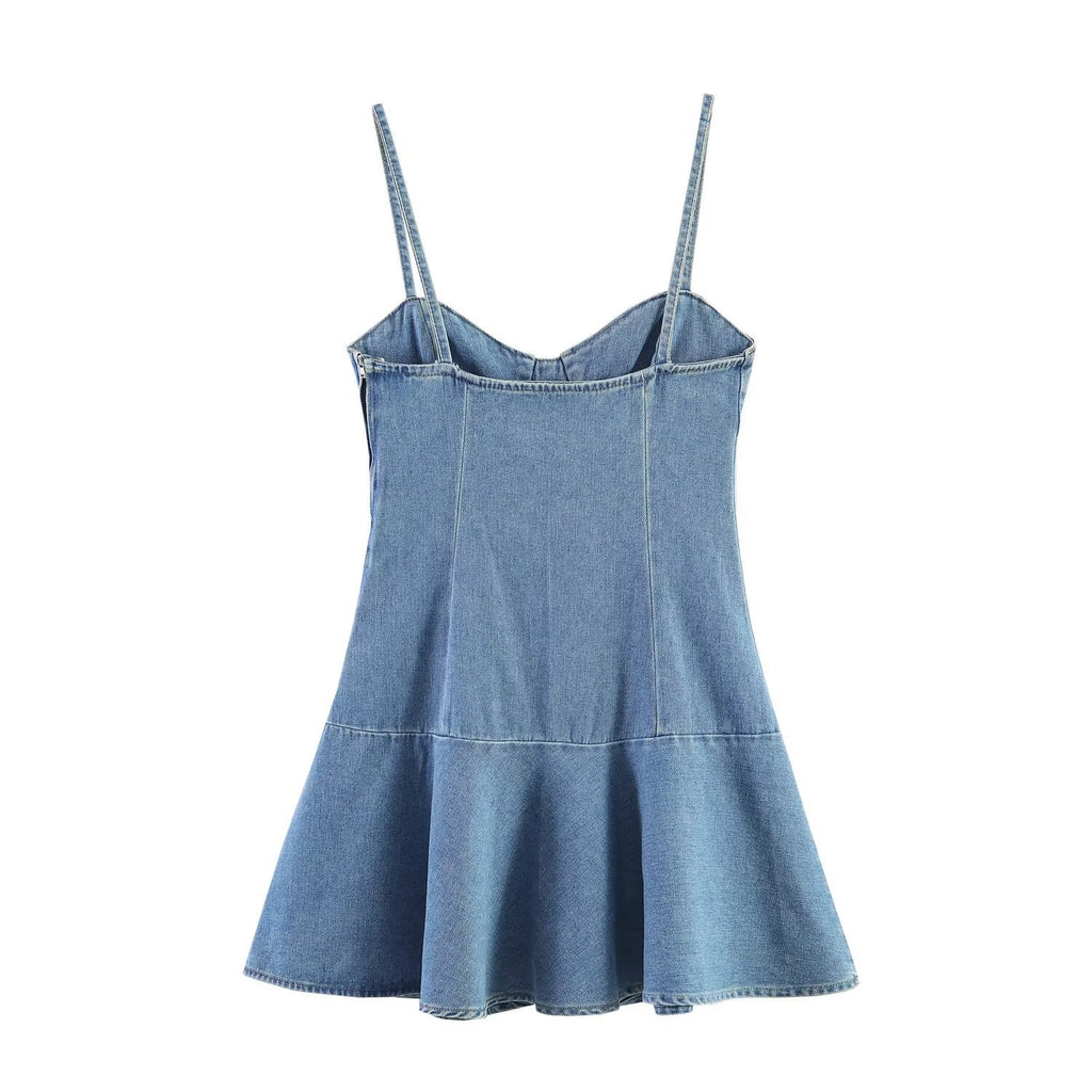Spicy girl suspender denim mini dress