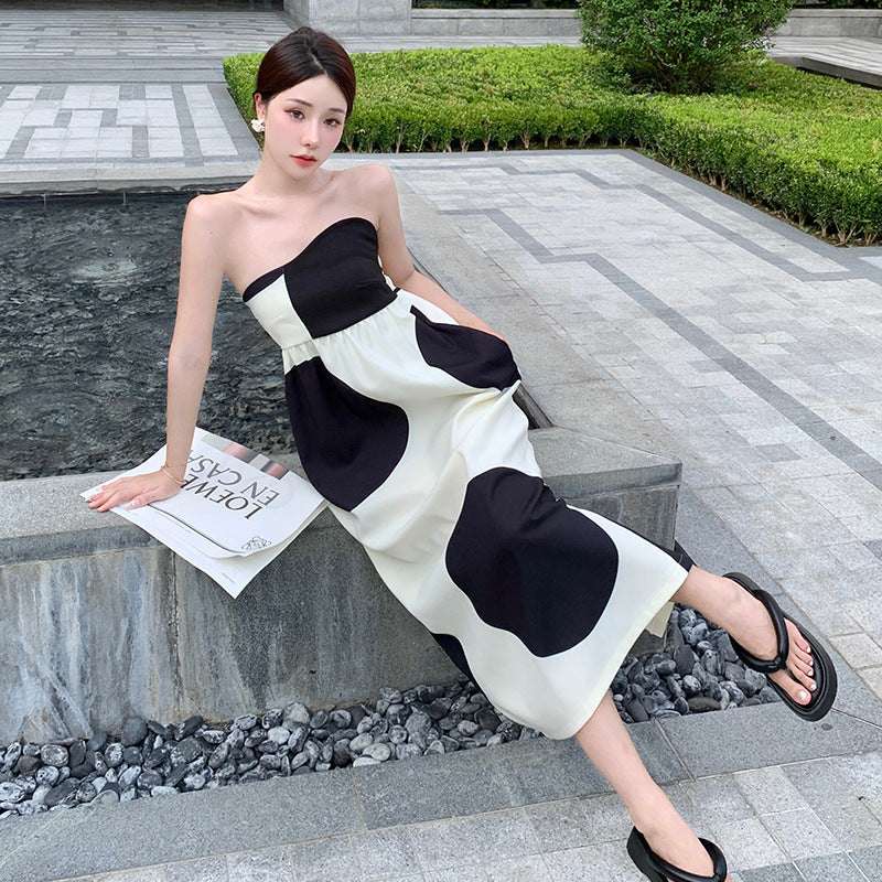 sexy backless strapless midi long dresses for women polka dots elegant party night club dress vestidos mujer