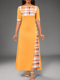 Large Stock New Style Dress Round Neck Color Block Mid Sleeve Irregular Long Dress