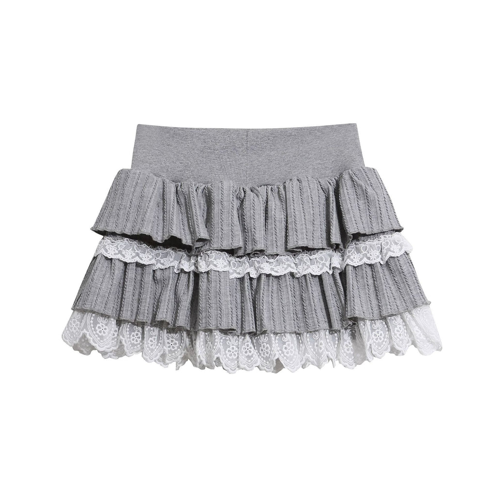 Lace Decorative Skirt, Elastic Waist Slimming Sweet Girl Chic Mini Skirt