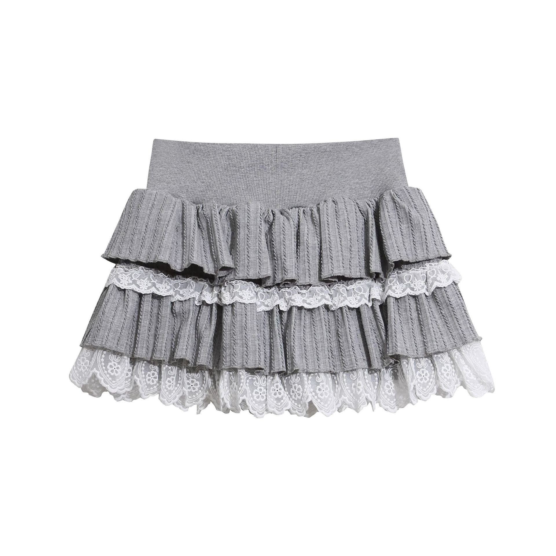 Lace Decorative Skirt, Elastic Waist Slimming Sweet Girl Chic Mini Skirt