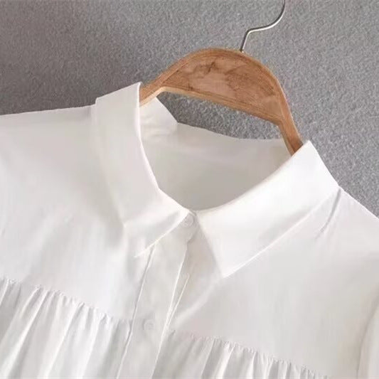 Sweet Wind Bubble Sleeve White Shirt Dress