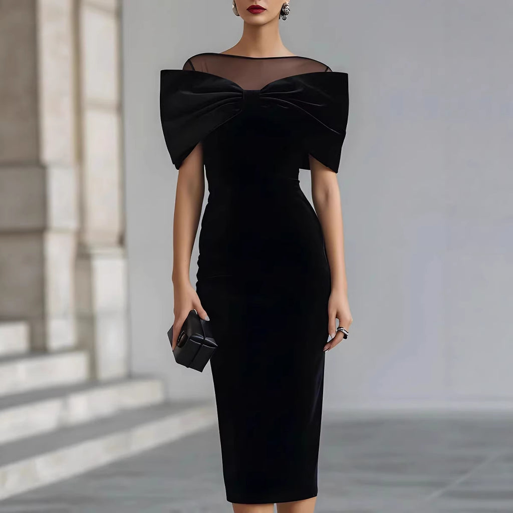 Chic Office Women's One-Shoulder Off-the-Shoulder Velvet Dress with Gold Thread