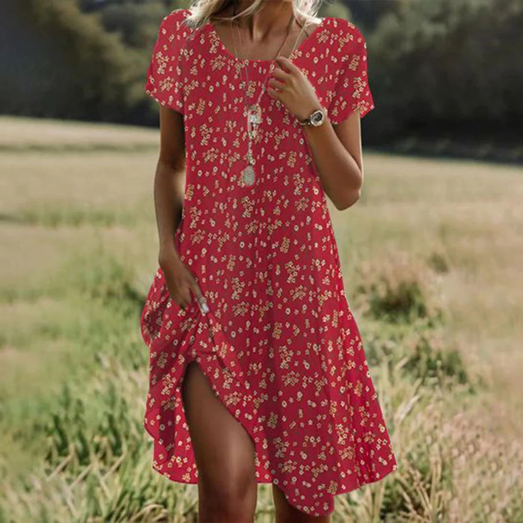 Summer Bohemian Style Large Round Neck Mid-Length Dress