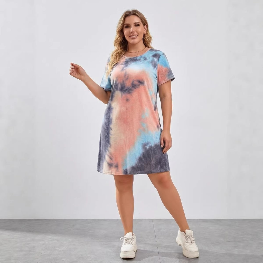 Chambray T-Shirt Dress for Women Summer Round Neck Casual Gradient Dress