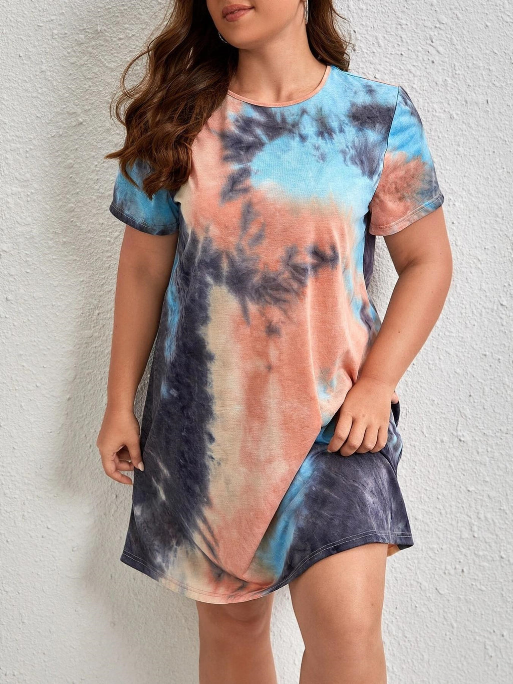 Chambray T-Shirt Dress for Women Summer Round Neck Casual Gradient Dress