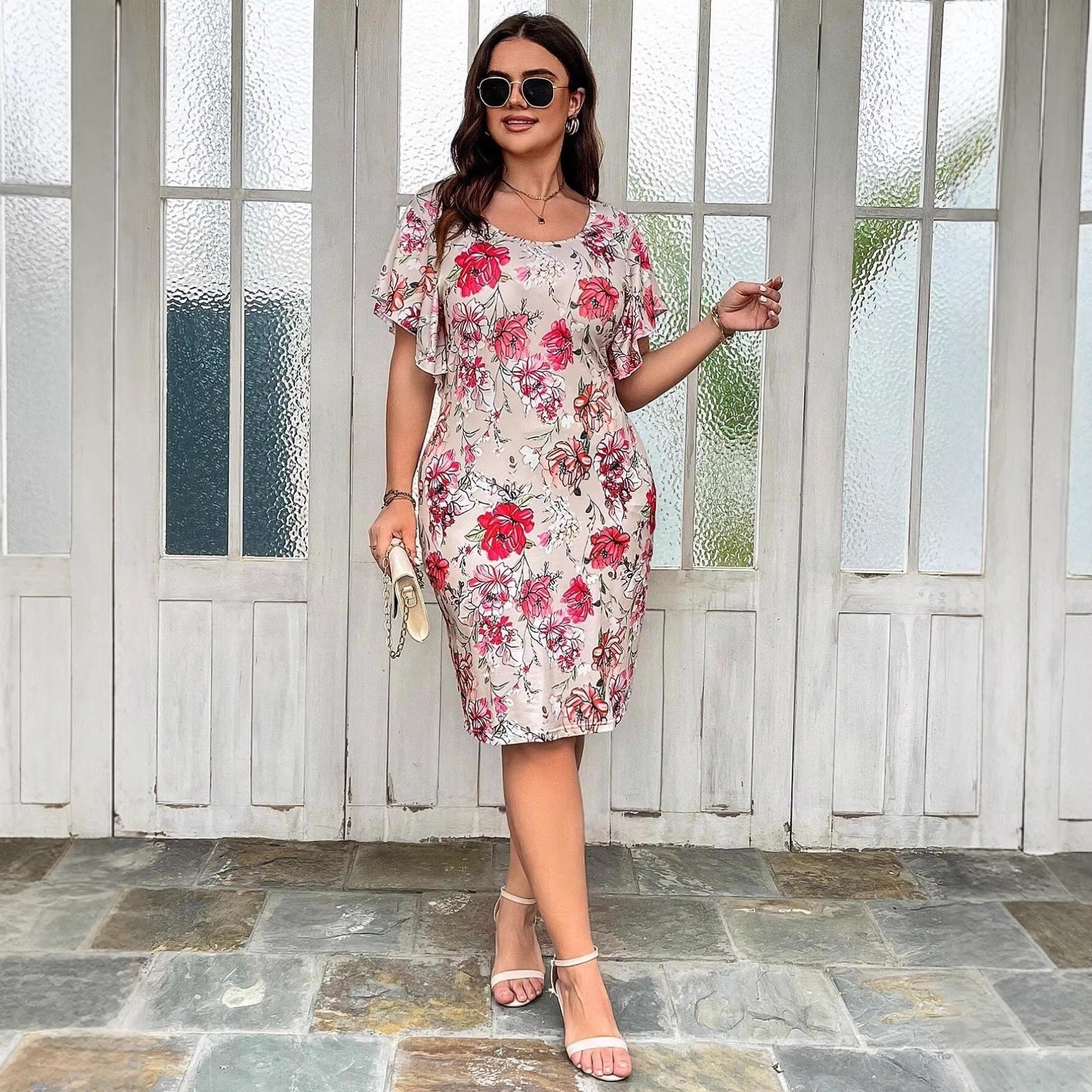 Elegant Women's Summer Dress with Print and Butterfly Sleeves Casual Style