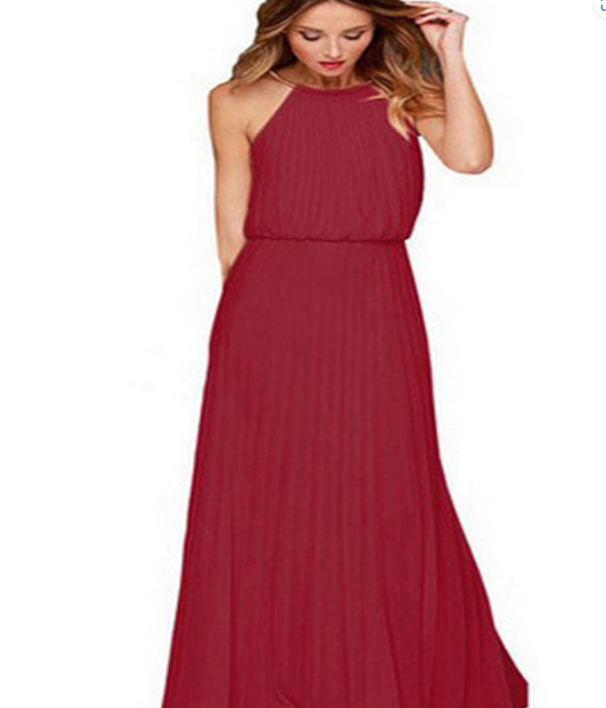 Pleated Sexy Dress, Sleeveless Evening Gown