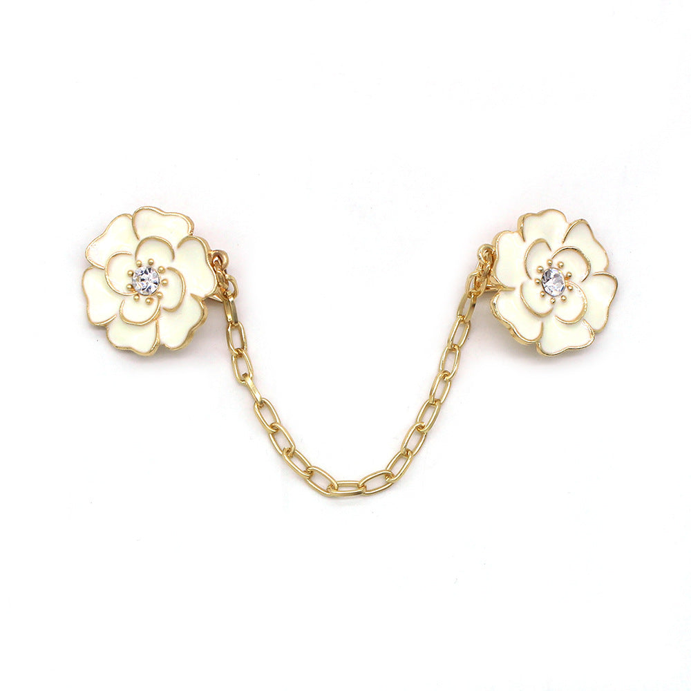 Floral Brooch with Drip Paint and Chain for Dresses