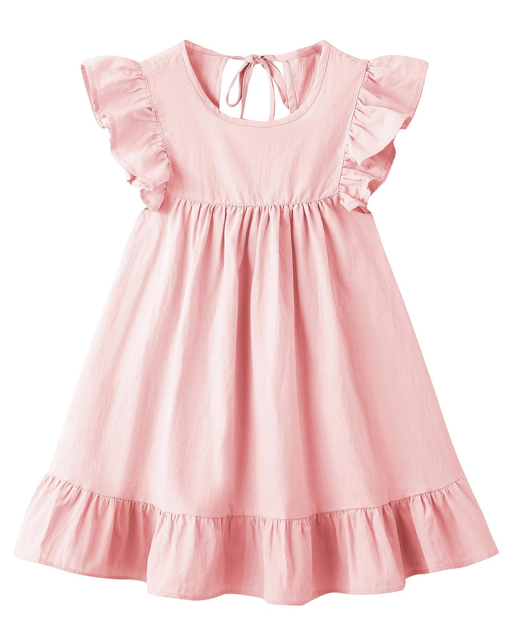 LYXIOF Toddler Girl Cotton Linen Dress Ruffle Sleeve Halter Sleeveless Kids Casual Dresses Pink 100CM