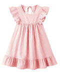 LYXIOF Toddler Girl Cotton Linen Dress Ruffle Sleeve Halter Sleeveless Kids Casual Dresses Pink 100CM