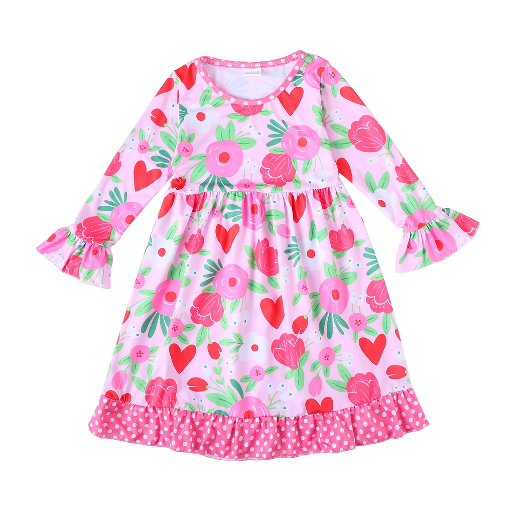 Toddler Girls Valentines Day Dress Love Hearts Print Dresses Flutter Sleeve Clothes 5-6Y