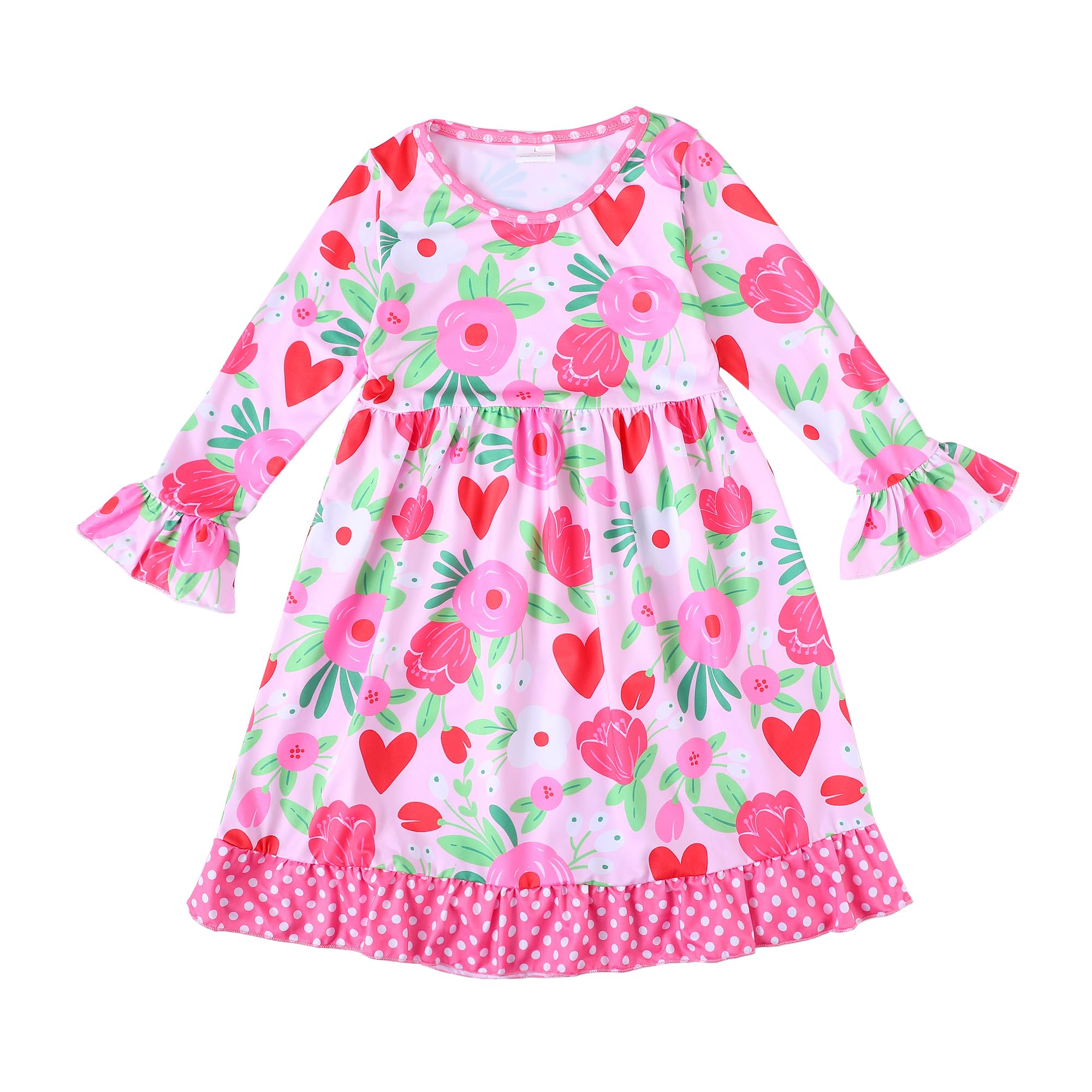 Toddler Girls Valentines Day Dress Love Hearts Print Dresses Flutter Sleeve Clothes 5-6Y