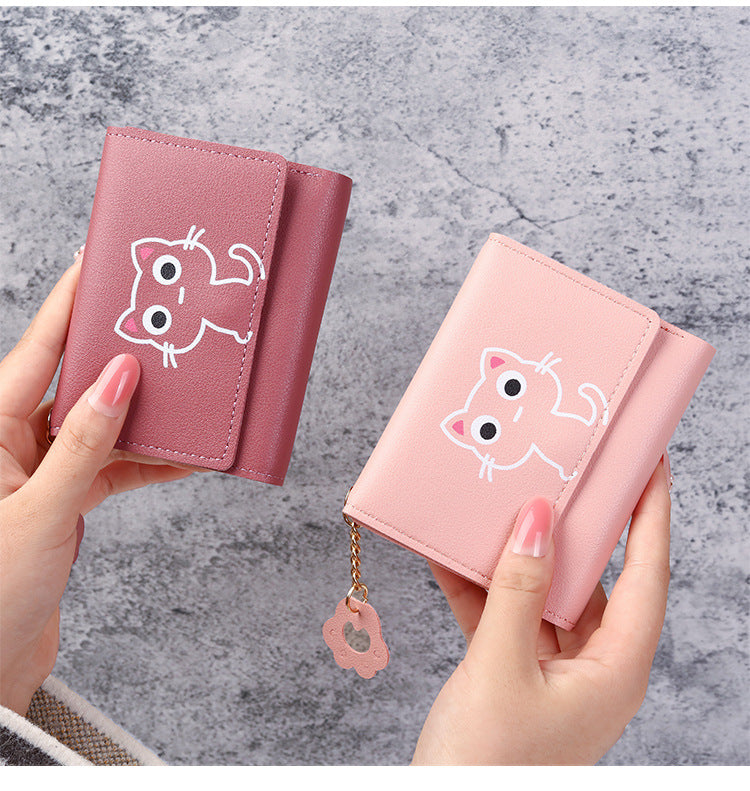 Women's Short Three-fold Cat Design Purse