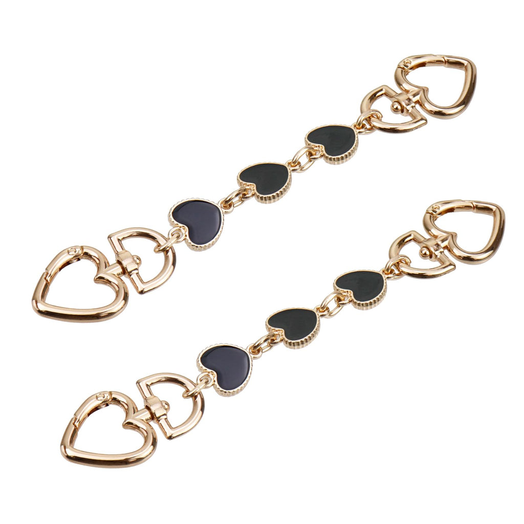 Mewutal 2pcs Black Heart Shape Bag Extender Chain Purse Strap Extender Metal Purse Replacement Strap Gold Handbag Chain Extender Love Bag Charm for Crossbody Bag Purse Making (Black)