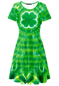 Women St Patricks Day Dress Lucky Charm Green Dresses Irish Clover Tie Dye Print Dresses S