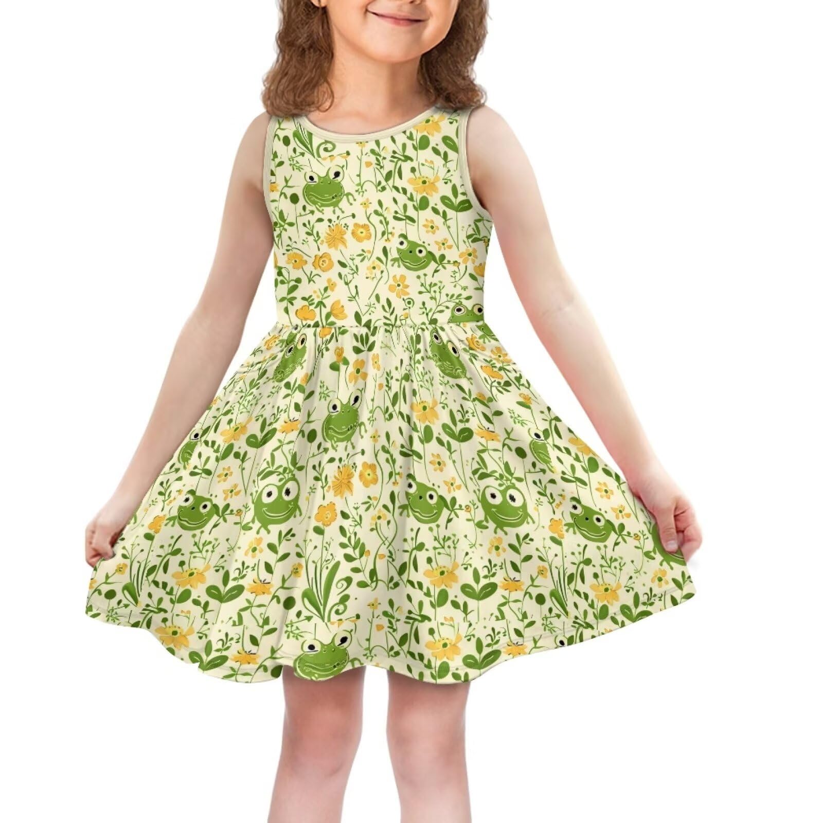 Yruonazao Cute Frog Dresses for Girls 10-12 Toddler Girl Dress with Pockets Summer Dresses Round Neck Short Sleeve Girls Dress Teen Girl Gifts Breathable Junior Dresses Girls