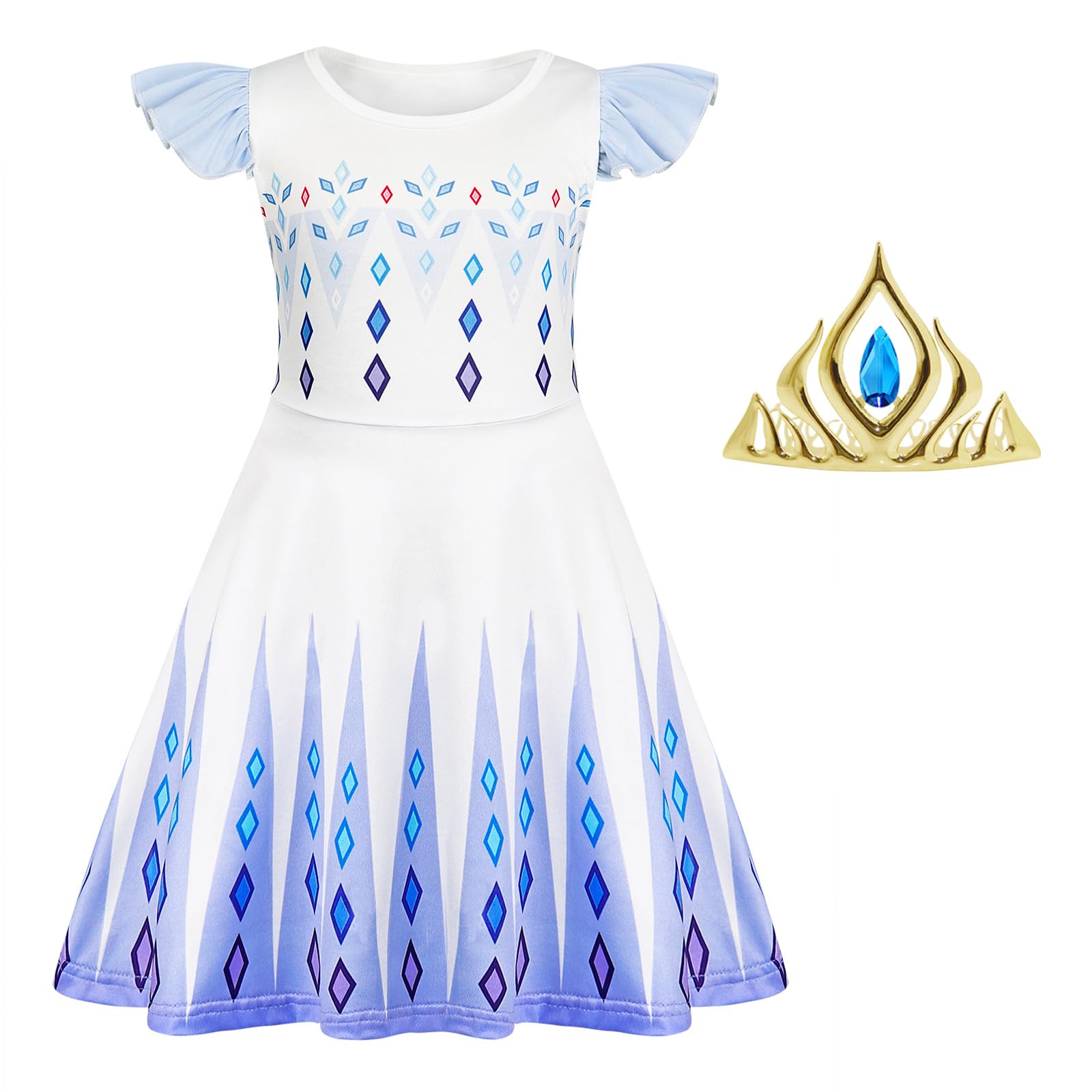 Eledobby Elsa Costume for Girls Princess Elsa Dresses Halloween Cosplay Outfits Birthday Party Dress White