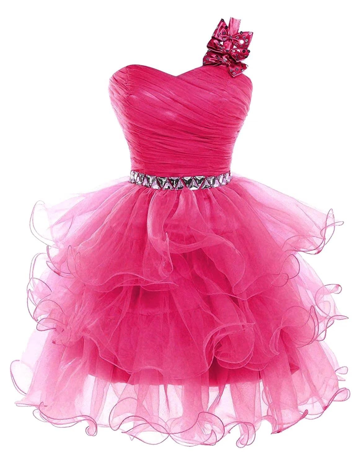 Short Prom Dresses for Women Beaded Homecoming Dresses Pageant Tiered Short Evening Ball Gown Puffy with Bow Fuchsia 02