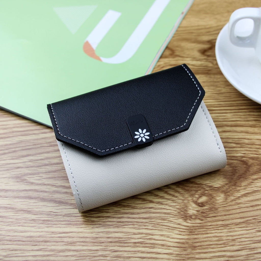Women's Tri-fold Contrast Color Coin Purse Wallet