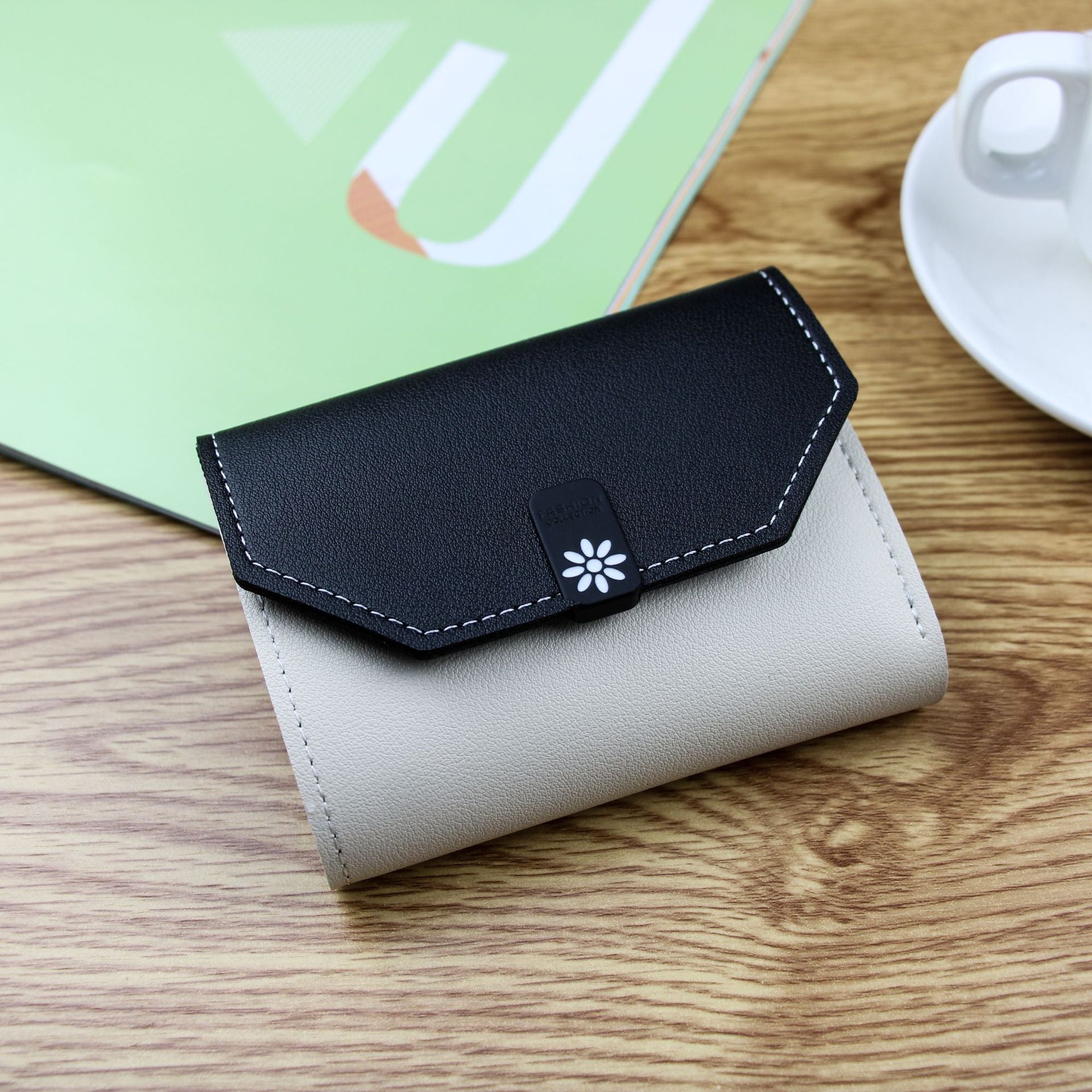 Women's Tri-fold Contrast Color Coin Purse Wallet