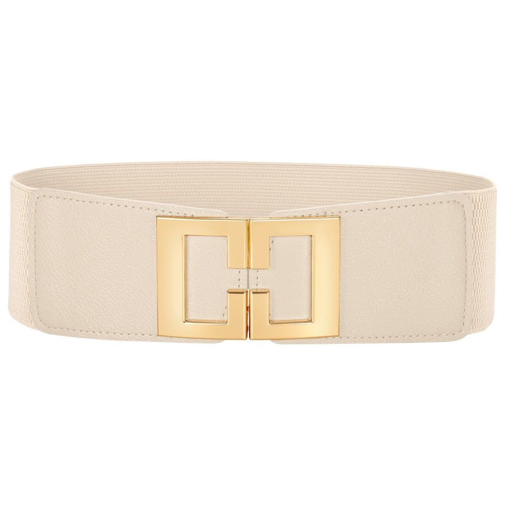 Wide Waist Belts for Women Dresses Vintage Elastic Belts Fashion Stretchy Belt with Gold Buckle (Beige)