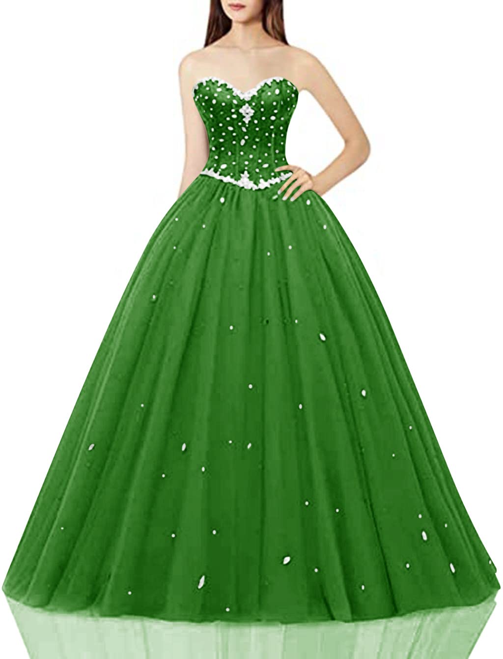 Likedpage Womens Sweetheart Ball Gown Tulle Quinceanera Dresses Prom Dress (US24W Green3) … … …