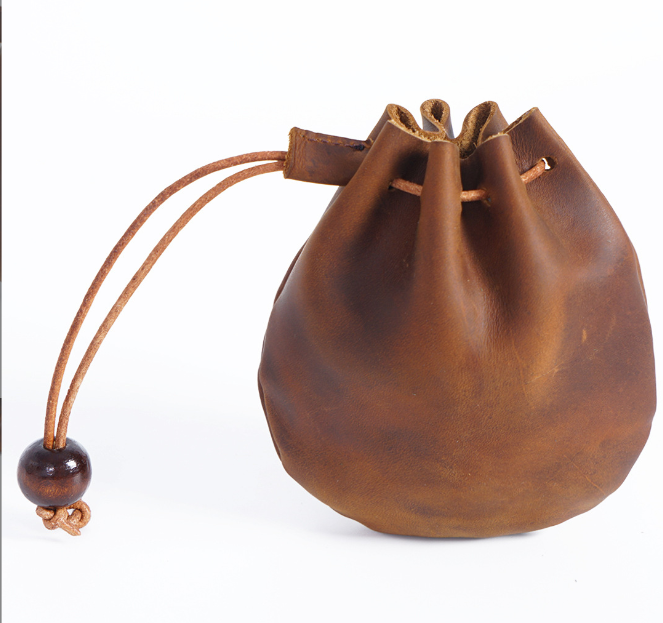 Handcrafted Crazy Horse Leather Coin Purse with Drawstring