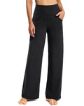 Promover Wide Leg Pants Woman Yoga Pants with Pockets Loose Stretch Casual Lounge Sweatpants Women Fashion Clothing(BlackXL30")