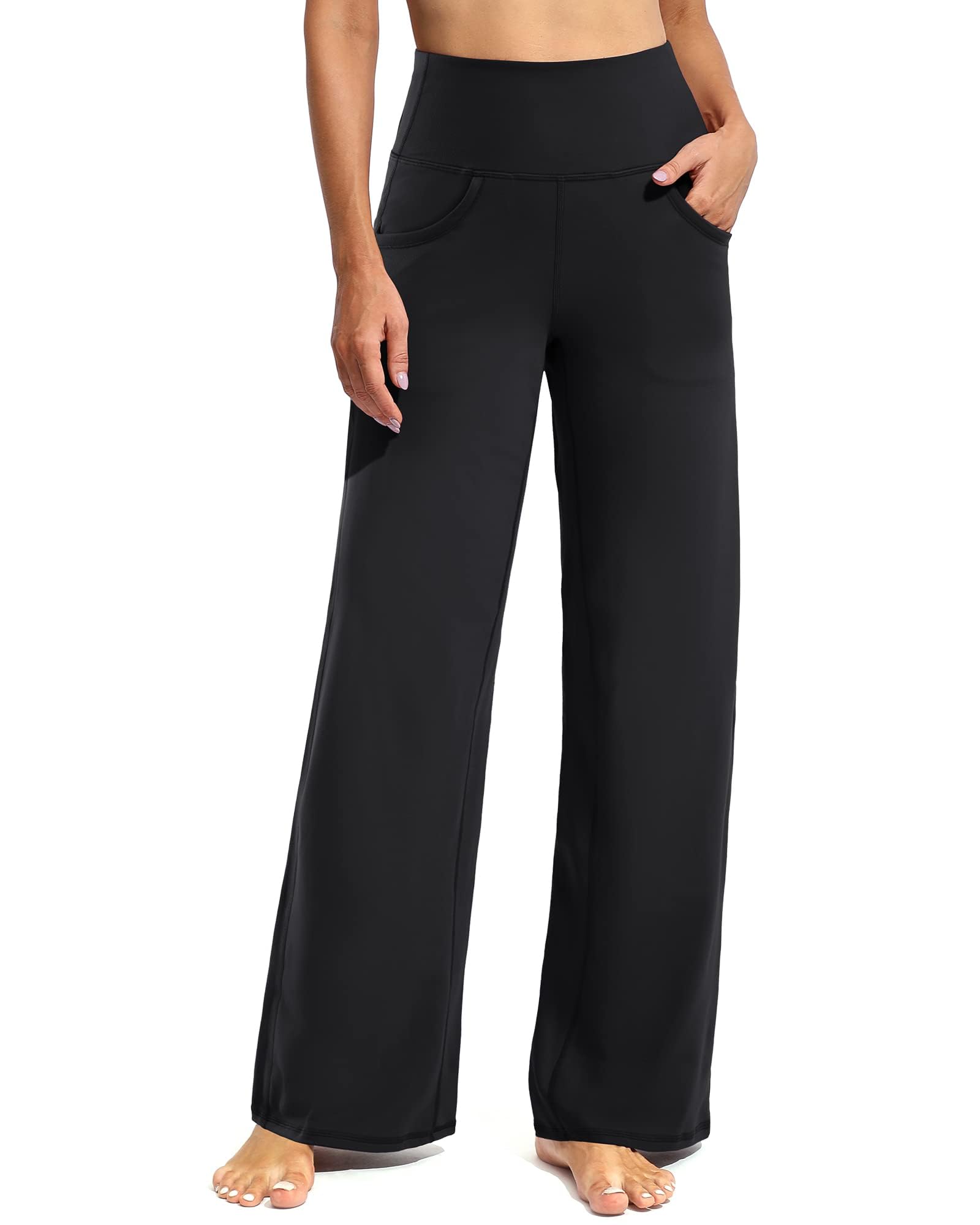 Promover Wide Leg Pants Woman Yoga Pants with Pockets Loose Stretch Casual Lounge Sweatpants Women Fashion Clothing(BlackXL30")